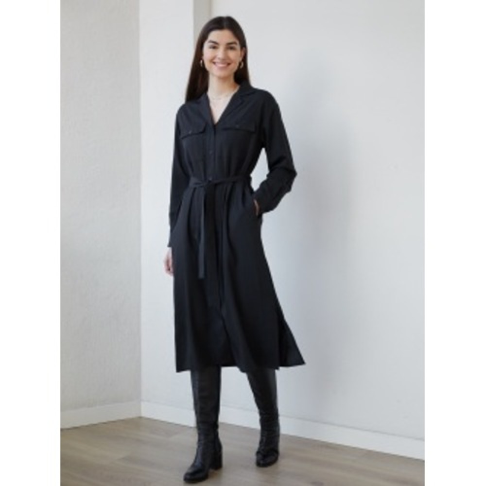 UNIQLO UV Protection Long Sleeve Women Shirt Dress SZ XS Black Minimalist Modern
